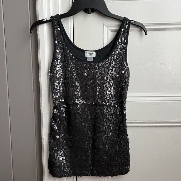 Old Navy Sequins "Charcoal Heath" Silver Gray Scoop Neck Tank S NWOT - Picture 1 of 4